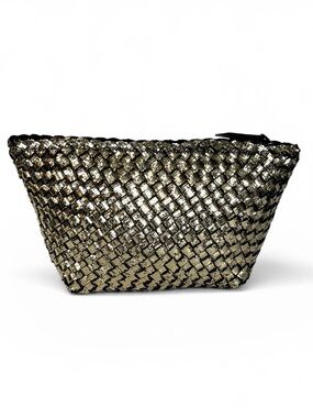 NWOT Naghedi Gold Woven Small Bag Zipper Closure accessories makeup